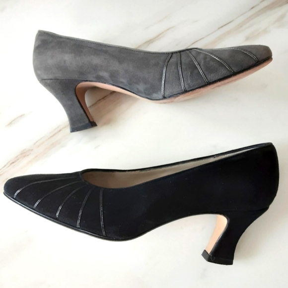 2 PAIR BUNDLE RANGONI OF FLORENCE SUEDE PUMPS GRAY AND BLACK SZ 5.5B - Picture 5 of 11